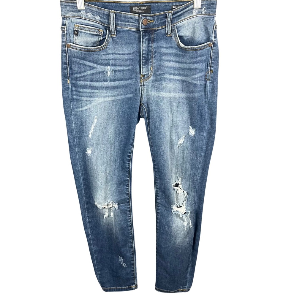 Judy Blue Relaxed Fit Jeans Womens 11/30 Blue Distressed JB8271DK